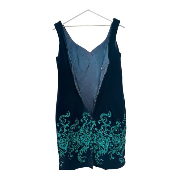 Vintage Zum Zum Velvet Mini Dress Size 9 Green Glitter Baroque Detail - Picture 9 of 12